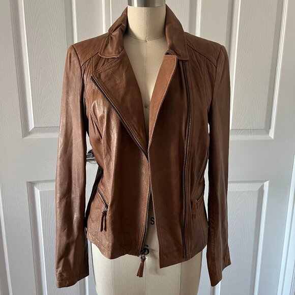 Marc New York Andrew Marc Woman’s Brown Soft Leather Zipper Pockets Jacket L - Picture 1 of 16